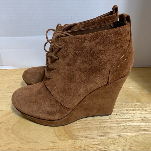 Jessica Simpson Catcher Brown Suede‎ Wedge Bootie Lace-up Size 7.5M - Picture 1 of 7